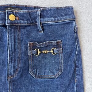 Ann‎ Taylor Flare Jeans High Rise Patch Pocket Horsebit Stretch Size 10 Blue